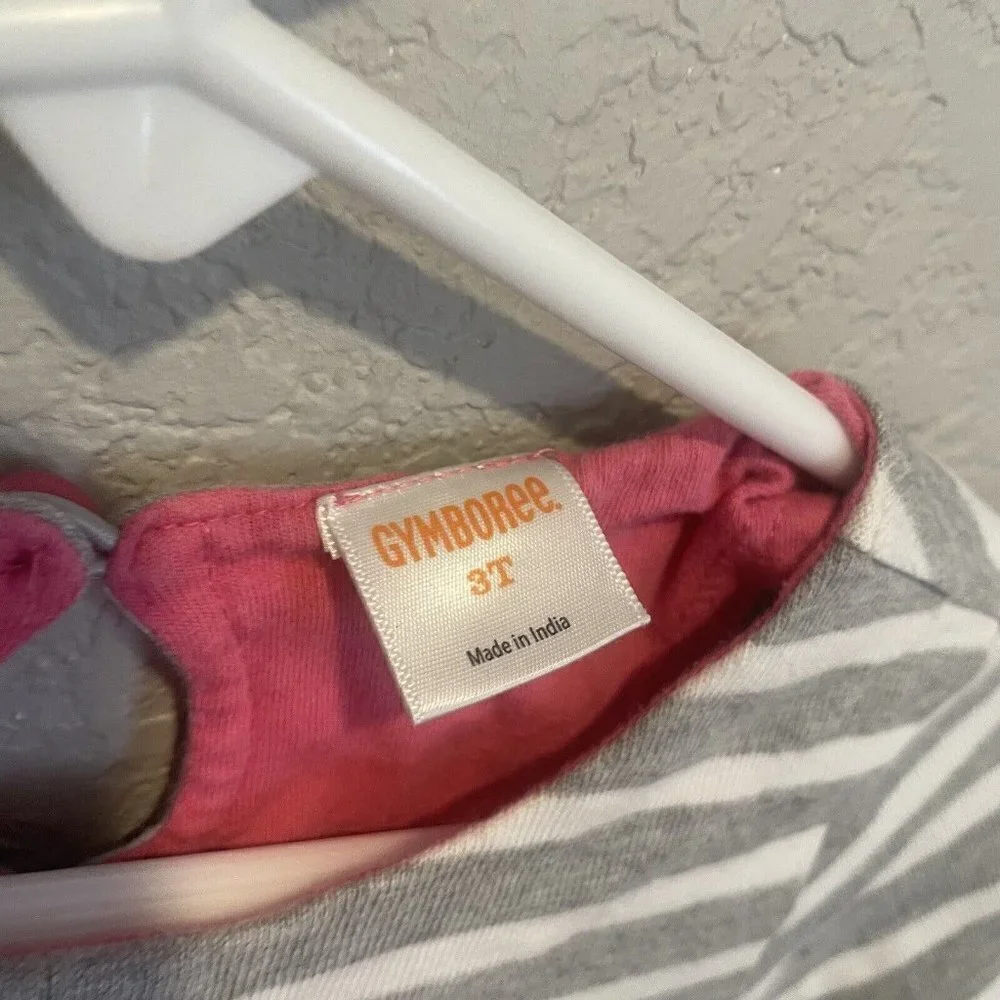 Gymboree Girls Long Sleeve Knit Dress size 3T gray flower floral striped